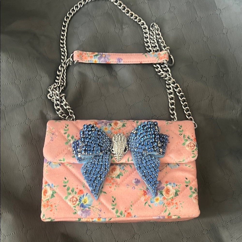 Kurt Geiger Pink and Blue Shoulder Bag with Chain Strap and rhinestones